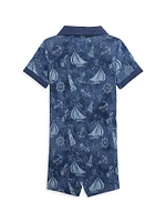 Baby Boy's Sailboat Print Polo Shortalls