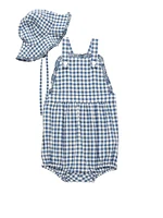 Baby Girl's Gingham Bucket Hat & Bubble Romper Set