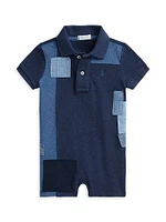 Baby Boy's Denim Patchwork Polo Shortalls