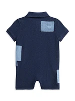 Baby Boy's Denim Patchwork Polo Shortalls