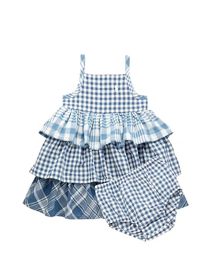 Baby Girl's Plaid Tiered Dress & Bloomers Set