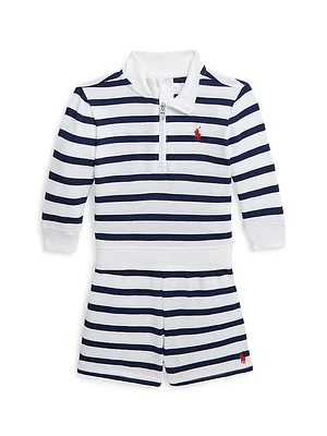 Baby Boy's 2-Piece Striped Half-Zip Pullover & Shorts Set