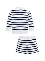 Baby Boy's 2-Piece Striped Half-Zip Pullover & Shorts Set