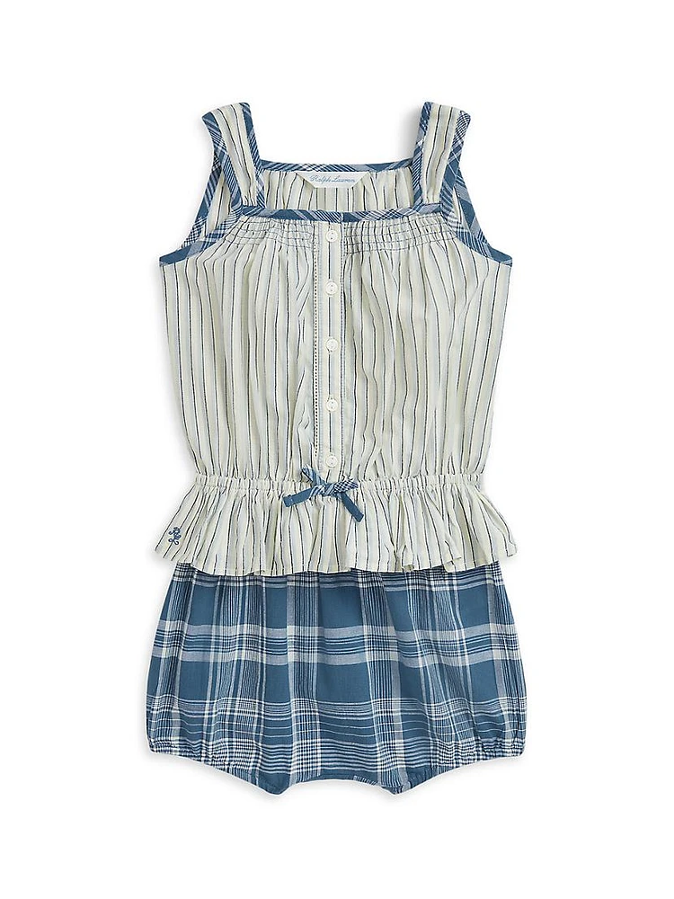 Baby Girl's 2-Piece Striped Peplum Top & Plaid Bloomers Set