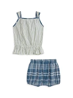 Baby Girl's 2-Piece Striped Peplum Top & Plaid Bloomers Set