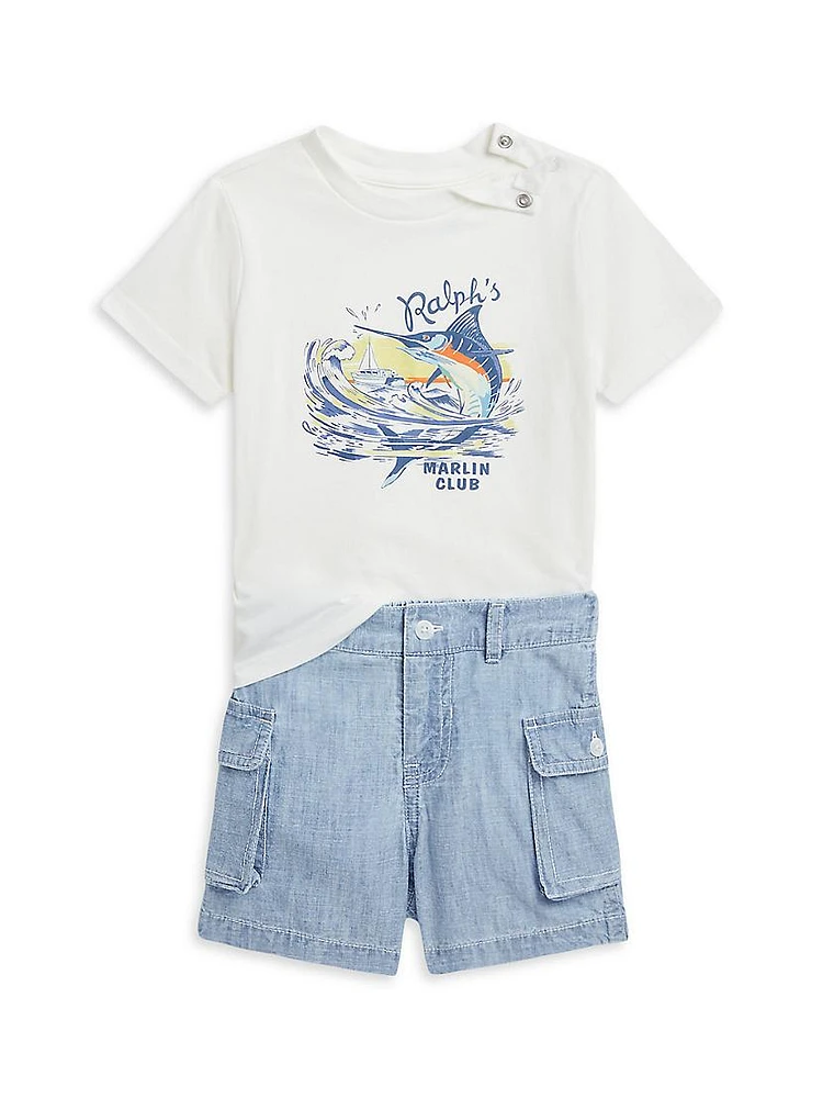 Baby Boy's 2-Piece T-Shirt & Chambray Cargo Shorts Set