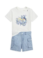 Baby Boy's 2-Piece T-Shirt & Chambray Cargo Shorts Set