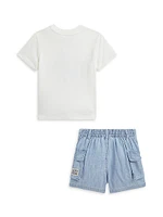 Baby Boy's 2-Piece T-Shirt & Chambray Cargo Shorts Set