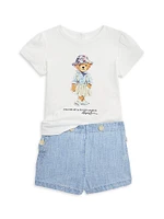 Baby's 2-Piece Polo Bear Puff-Sleeve T-Shirt & Shorts Set