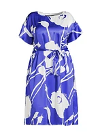 Plus Floral Crêpe De Chine Belted Shift Midi-Dress