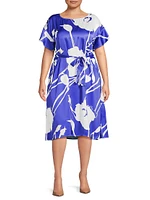 Plus Floral Crêpe De Chine Belted Shift Midi-Dress