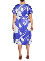 Plus Floral Crêpe De Chine Belted Shift Midi-Dress