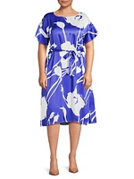 Plus Floral Crêpe De Chine Belted Shift Midi-Dress