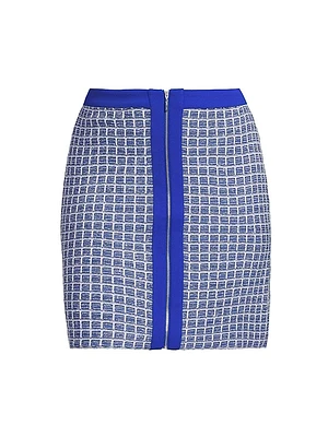 Plus Mix Media Tweed Zip-Front Miniskirt