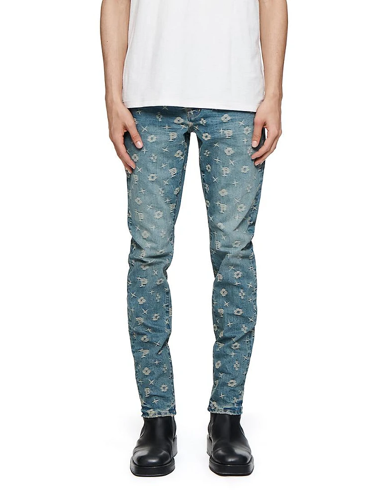 P001 Logo Print Jacquard Skinny Jeans