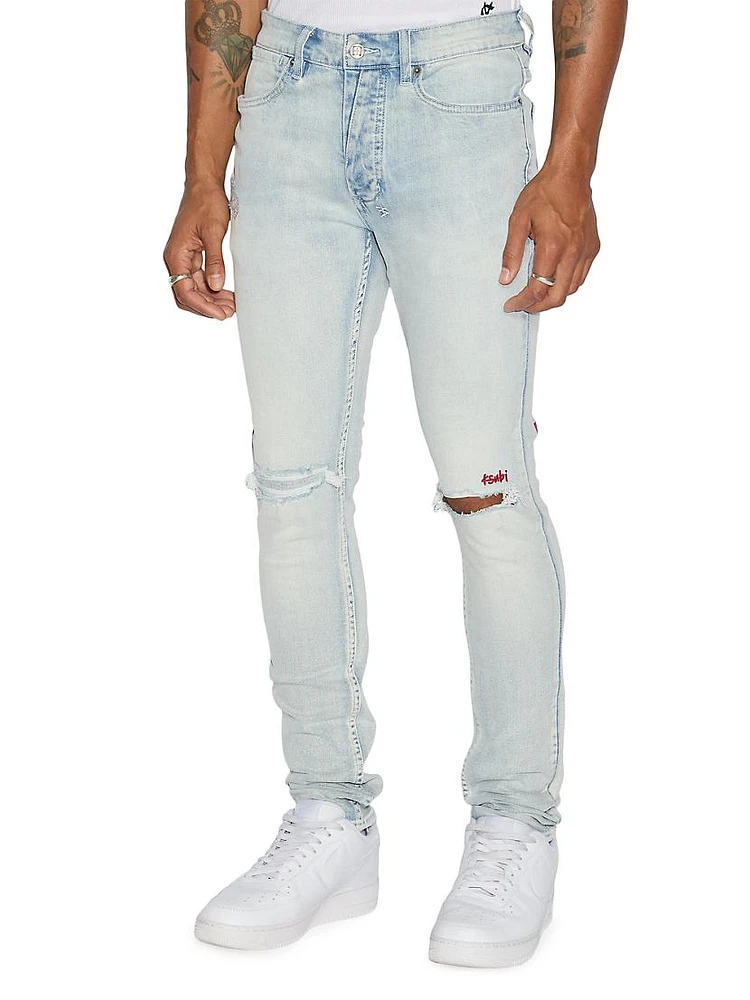 Van Winkle Blue Ice Distressed Stretch Skinny Jeans