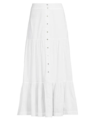 Cotton Tiered Midi-Skirt