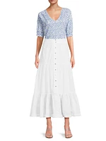 Cotton Tiered Midi-Skirt