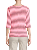 Stripe Three-Quarter Sleeve Cotton-Blend T-Shirt