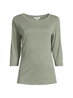 Three-Quarter Sleeve Cotton-Blend T-Shirt