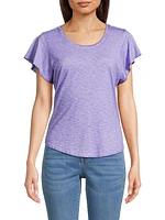 Flutter-Sleeve Cotton T-Shirt