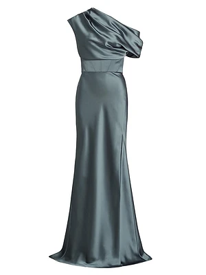 Satin One-Shoulder Gown