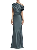 Satin One-Shoulder Gown