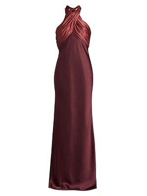 Halterneck Satin-Trimmed Gown