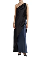 One-Shoulder Colorblock Gown