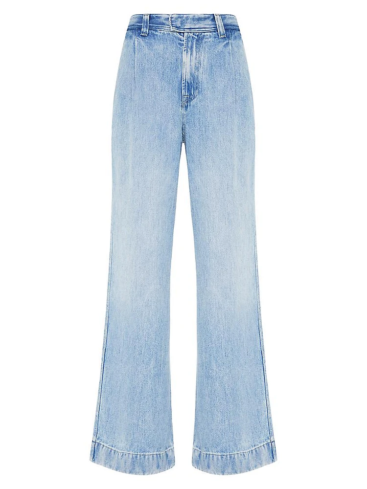 Pleated Denim Wide-Leg Jeans