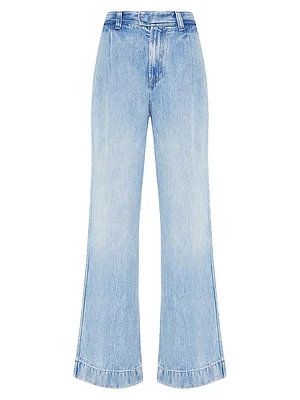 Pleated Denim Wide-Leg Jeans