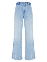 Pleated Denim Wide-Leg Jeans