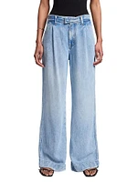 Pleated Denim Wide-Leg Jeans