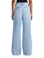 Pleated Denim Wide-Leg Jeans