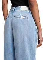 Pleated Denim Wide-Leg Jeans