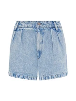 Pleated Denim Shorts