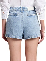 Pleated Denim Shorts