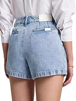 Pleated Denim Shorts