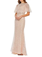 Embellished Butterfly-Sleeve Column Gown