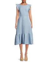 Rosa Linen Tie-Back Midi-Dress