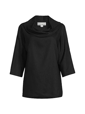 Plus Size CowlneckLinen-Blend Tunic
