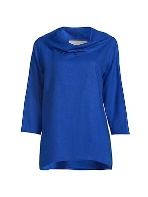 Plus CowlneckLinen-Blend Tunic