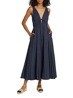 Stephanie Cotton-Blend Sleeveless Midi-Dress