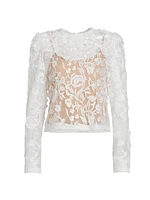 Alana Floral-Embroidered Tulle Top