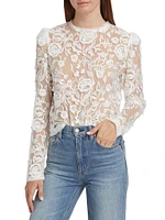 Alana Floral-Embroidered Tulle Top