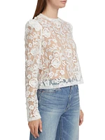 Alana Floral-Embroidered Tulle Top