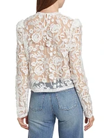 Alana Floral-Embroidered Tulle Top