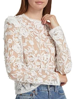 Alana Floral-Embroidered Tulle Top