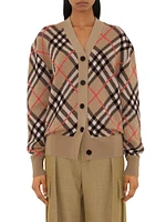 Check Wool-Blend V-Neck Cardigan