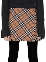 Check Pleated Wrap Miniskirt